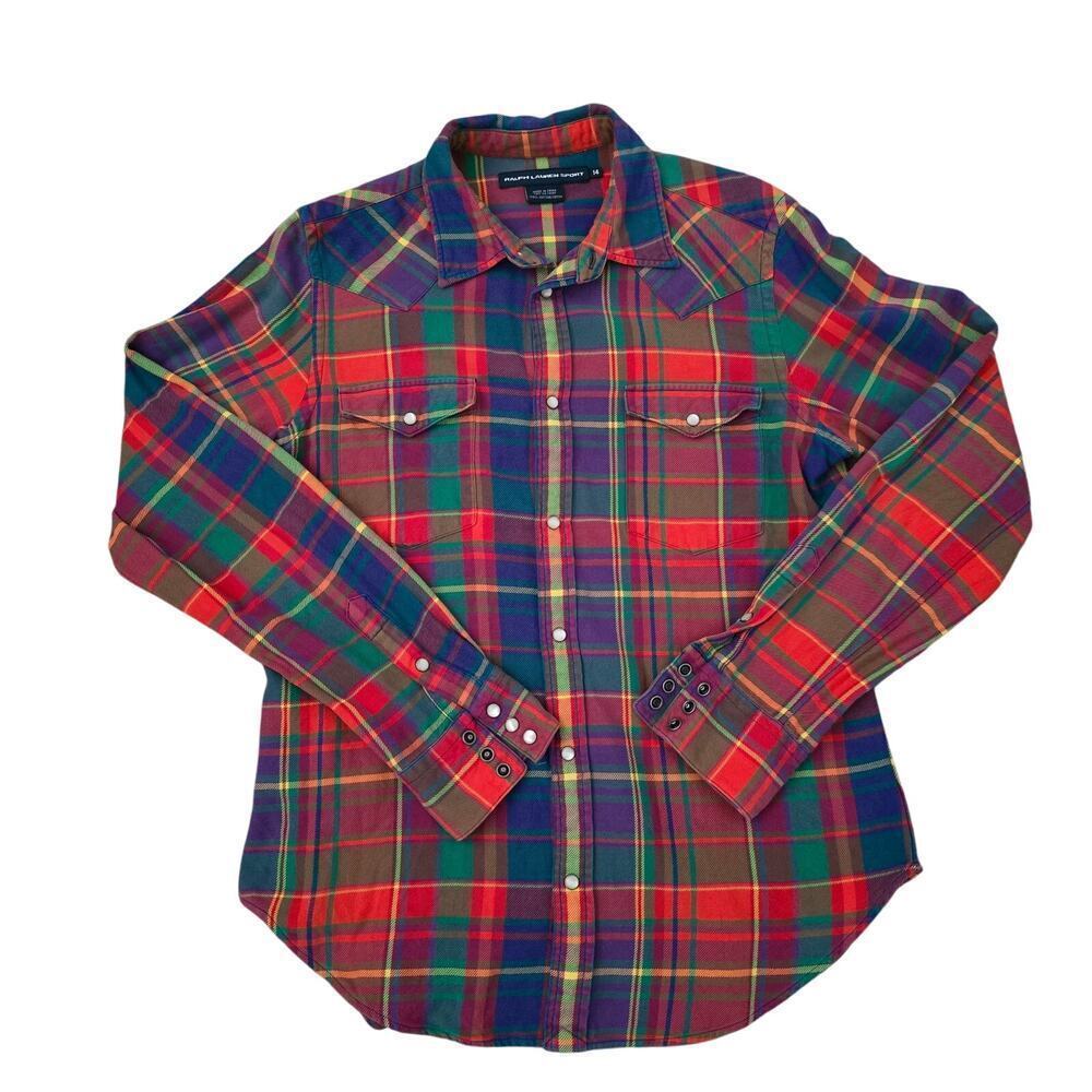 Ralph Lauren Sport Plaid Flannel Shirt 14 RanchCore Equestrian Heritage Layering